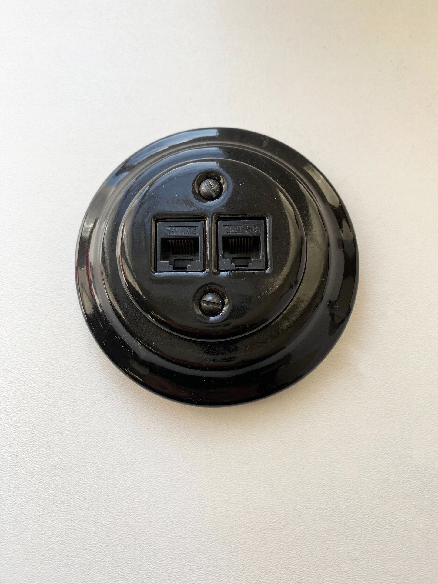 Porcelain Loft Retro Electrical Network CAT.5E Socket RJ45 Flush-Mounting Vintage Cottage Ceramic Black