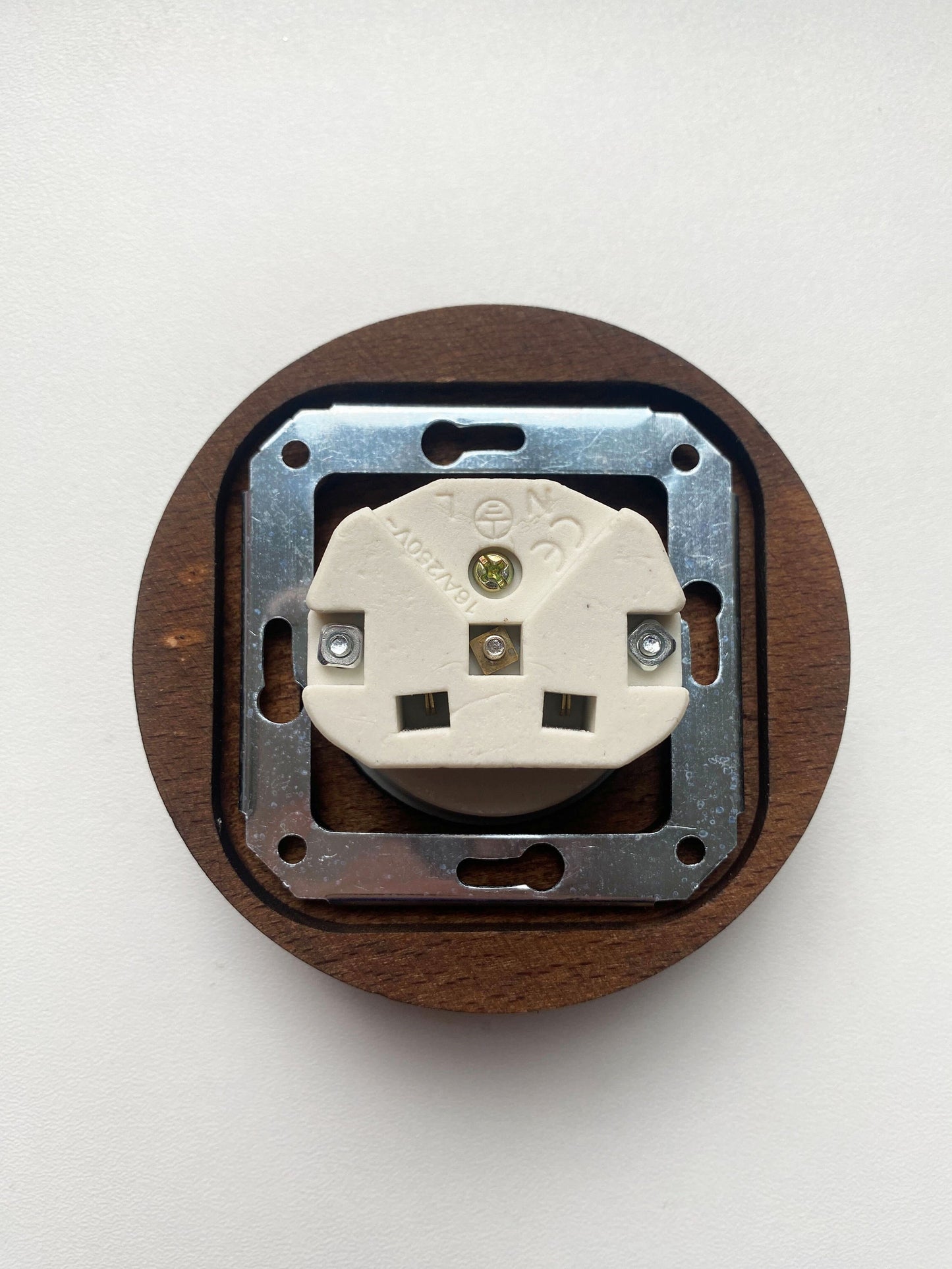 Wooden French Power Socket Porcelain Loft Retro Electrical Flush-Mounting Vintage Cottage Ceramic Dark Brown With White