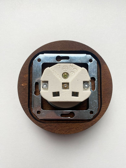 Wooden French Power Socket Porcelain Loft Retro Electrical Flush-Mounting Vintage Cottage Ceramic Dark Brown With White