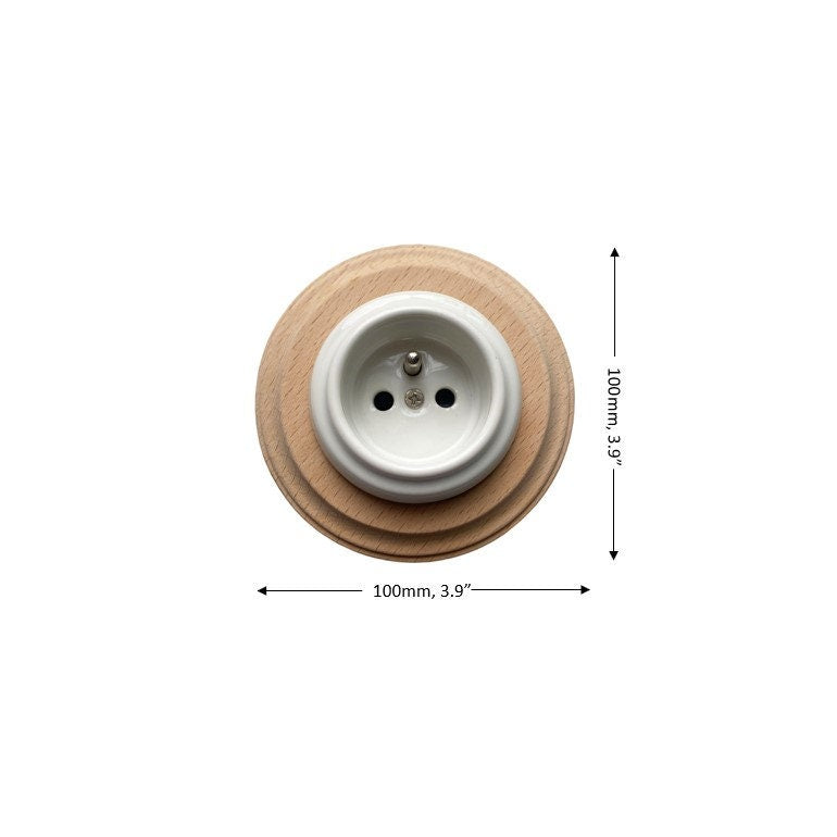 Wooden French Power Socket Porcelain Loft Retro Electrical Flush-Mounting Vintage Cottage Ceramic Natural Beige With White