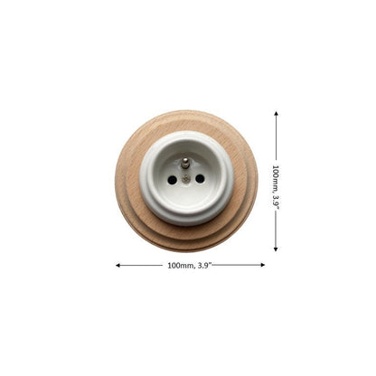 Wooden French Power Socket Porcelain Loft Retro Electrical Flush-Mounting Vintage Cottage Ceramic Natural Beige With White