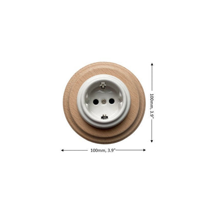 Wooden German Power Socket Porcelain Loft Retro Electrical Flush-Mounting Vintage Cottage Ceramic Natural Beige With White