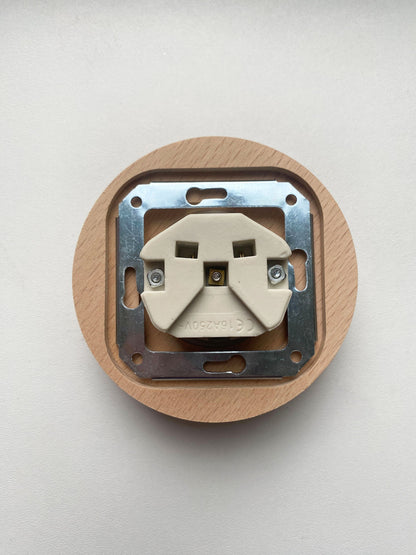 Wooden German Power Socket Porcelain Loft Retro Electrical Flush-Mounting Vintage Cottage Ceramic Natural Beige With White