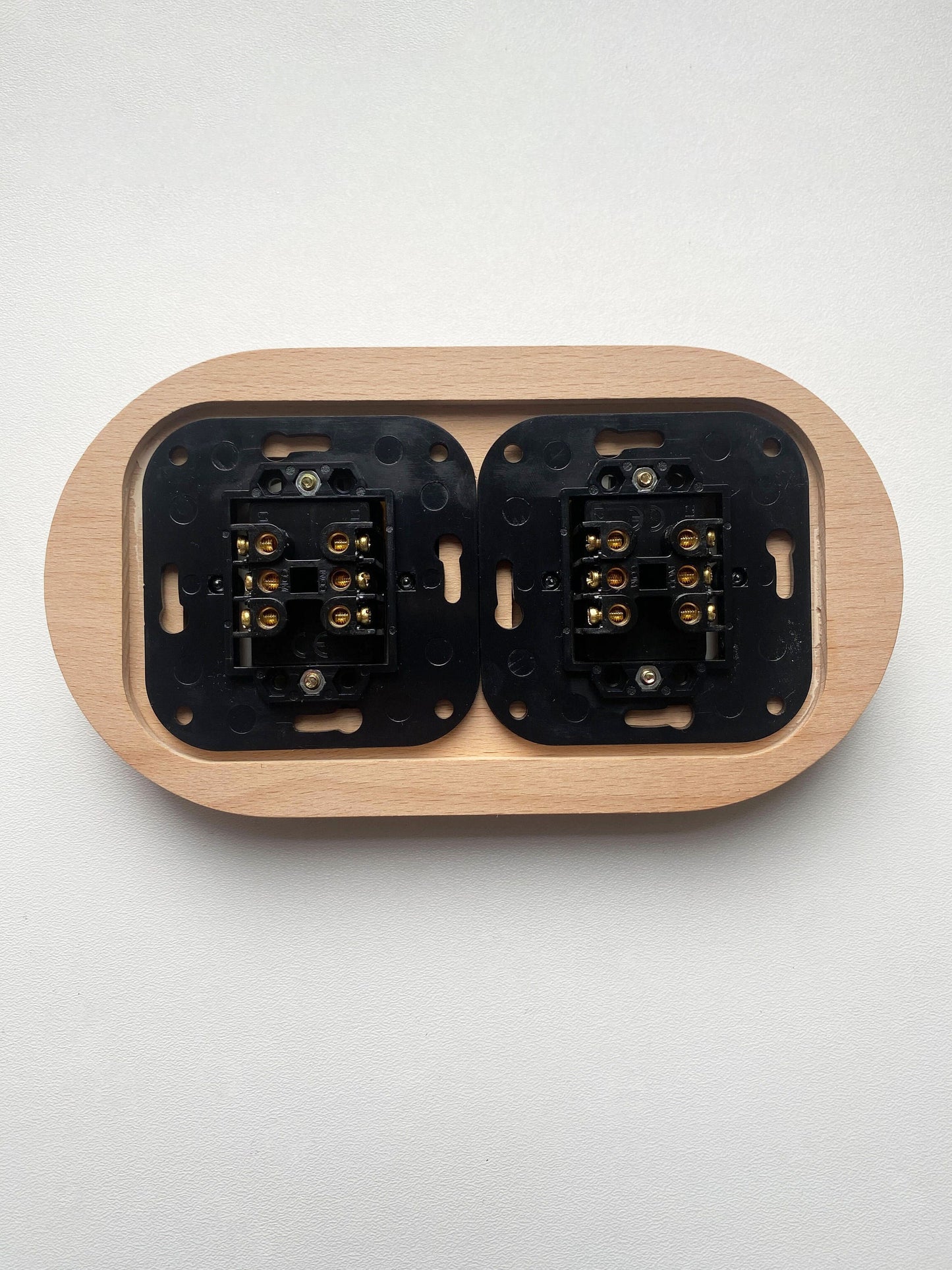 Wooden Frame Double Porcelain Light Switch Loft Retro 2-gang Two-way Flush-Mounting Vintage Cottage Ceramic Natural Beige With White