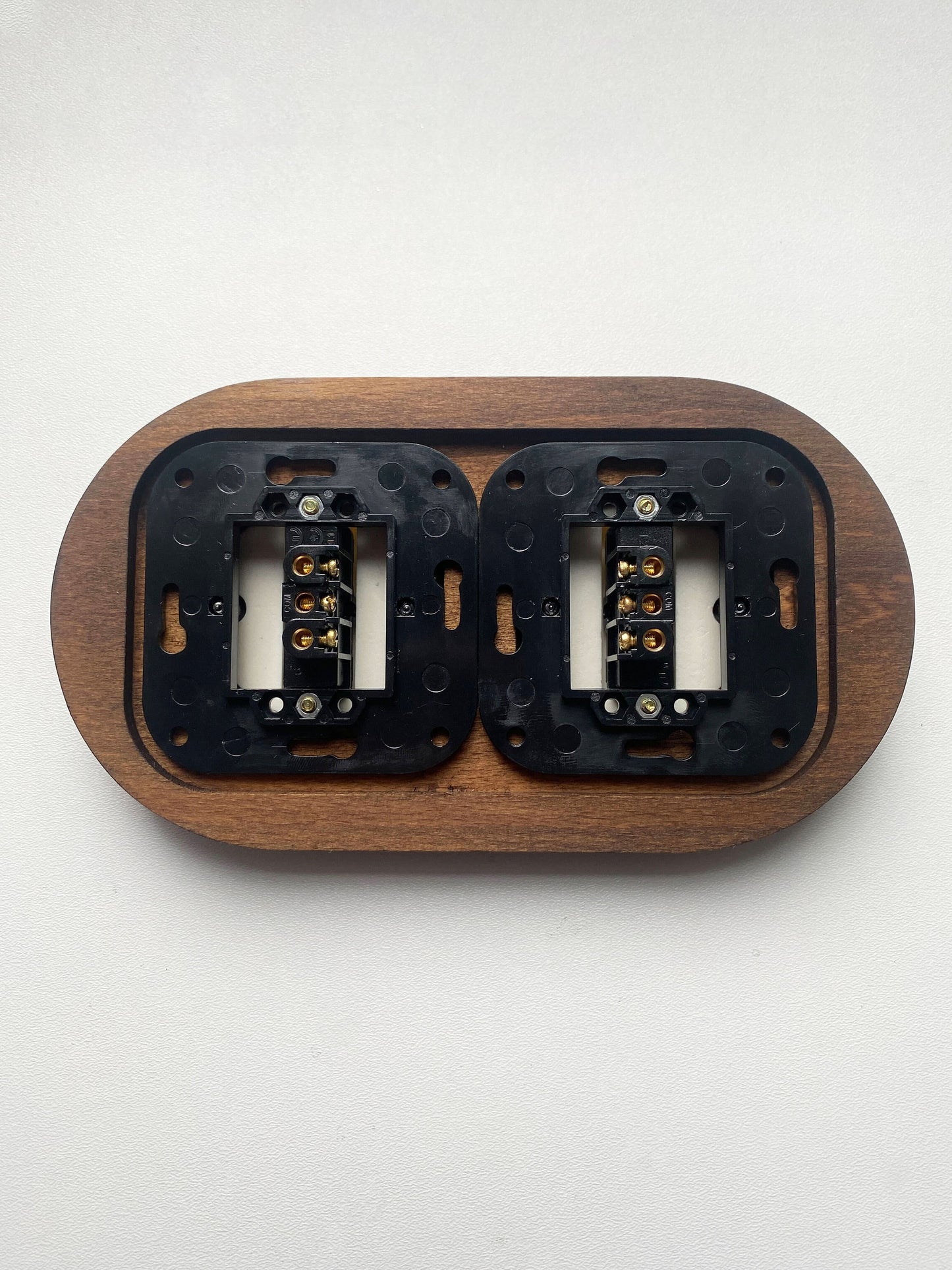 Wooden Frame Double Porcelain Light Switch Loft Retro 1-gang Two-way Flush-Mounting Vintage Cottage Ceramic Dark Brown With White