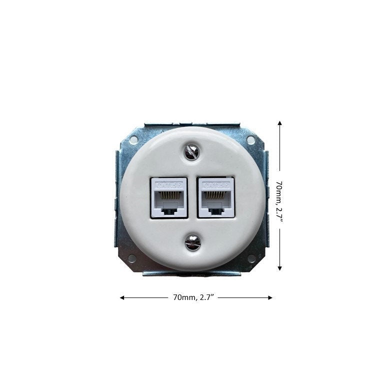 Porcelain Loft Retro Connection Inner Part Electrical Network Socket RJ45 Flush-Mounting Vintage Cottage Ceramic White