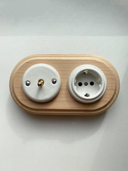 Wooden Loft Retro Triple Socket Frame For Flush-Mounted Series Vintage Cottage Natural Wood