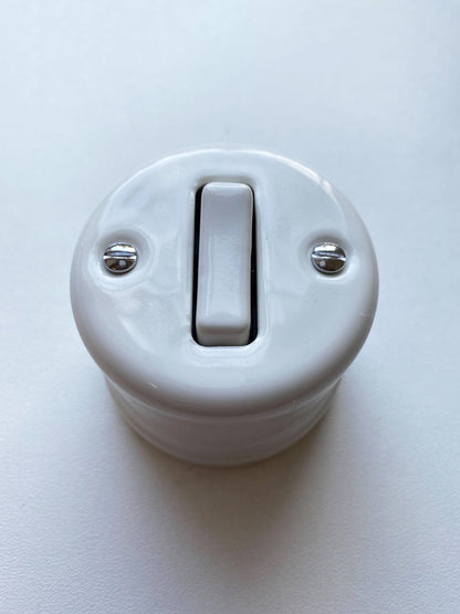 Light Switch Porcelain Loft Retro 1 Gang Two-way Surface-Mounting Vintage Cottage Ceramic White