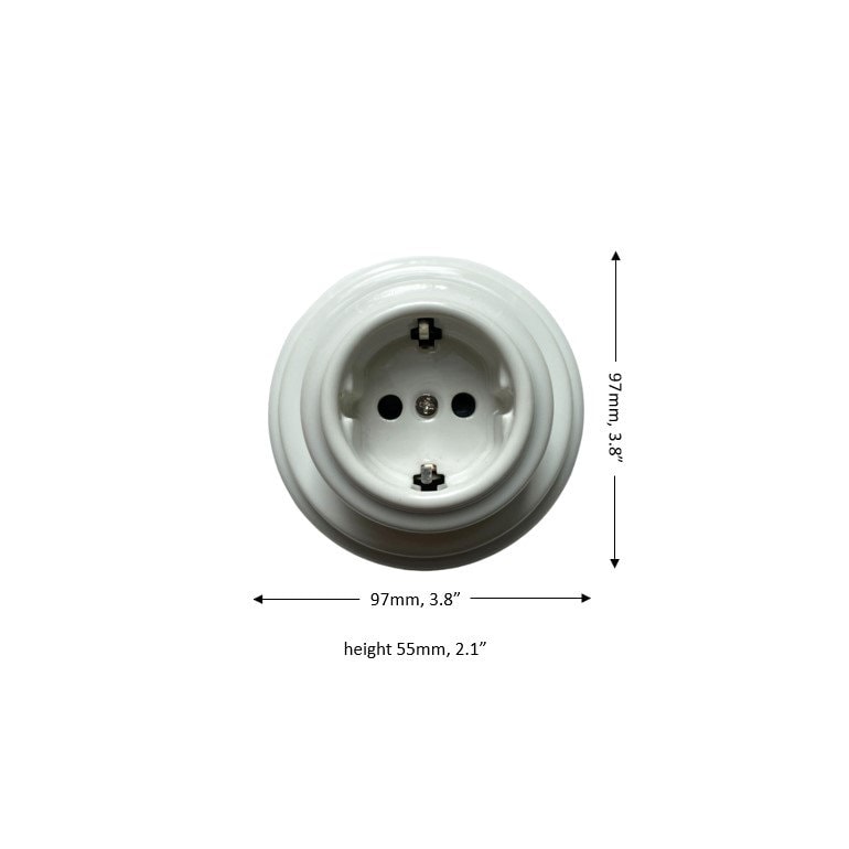 Surface-Mounting German Schuko Power Socket Porcelain Loft Retro Electrical Vintage Cottage Ceramic White