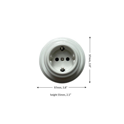 Surface-Mounting German Schuko Power Socket Porcelain Loft Retro Electrical Vintage Cottage Ceramic White