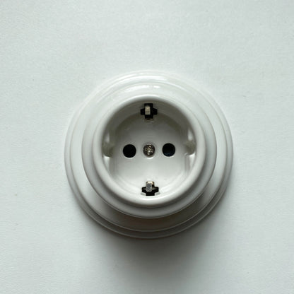 Surface-Mounting German Schuko Power Socket Porcelain Loft Retro Electrical Vintage Cottage Ceramic White