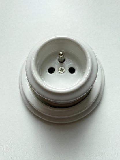 Surface-Mounting French Schuko Power Socket Porcelain Loft Retro Electrical Vintage Cottage Ceramic White