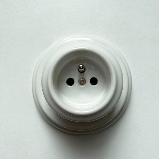 Surface-Mounting French Schuko Power Socket Porcelain Loft Retro Electrical Vintage Cottage Ceramic White