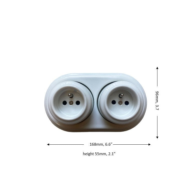 Surface-Mounting Double Frame French Schuko Power Socket Porcelain Loft Retro Electrical Vintage Cottage Ceramic White
