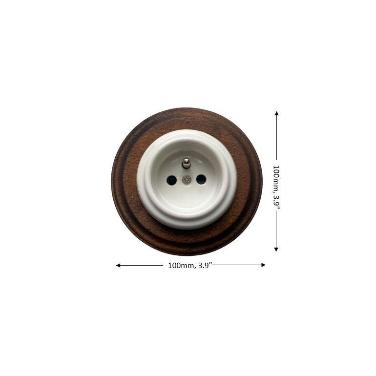 Wooden French Power Socket Porcelain Loft Retro Electrical Flush-Mounting Vintage Cottage Ceramic Dark Brown With White