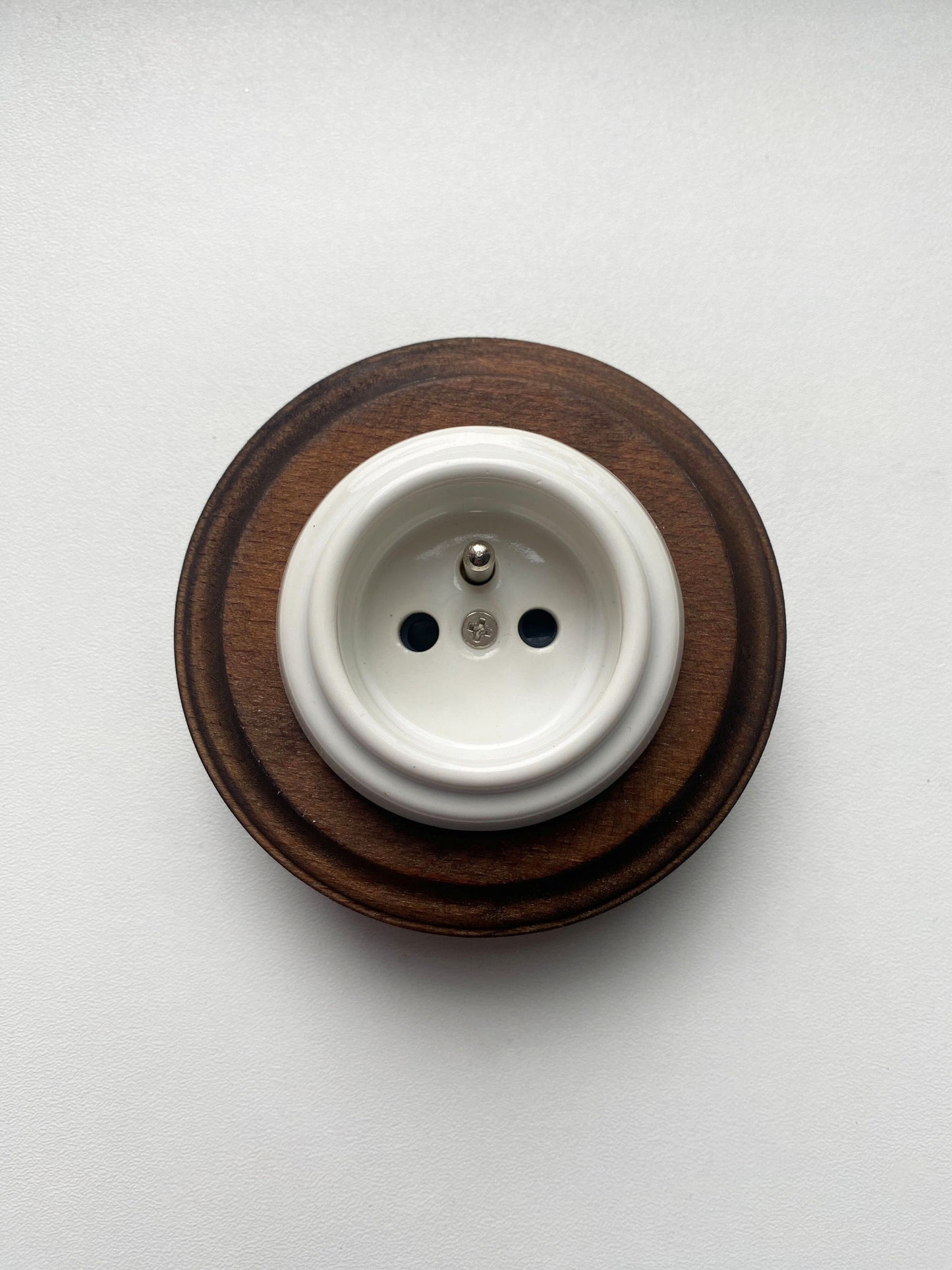 Wooden French Power Socket Porcelain Loft Retro Electrical Flush-Mounting Vintage Cottage Ceramic Dark Brown With White