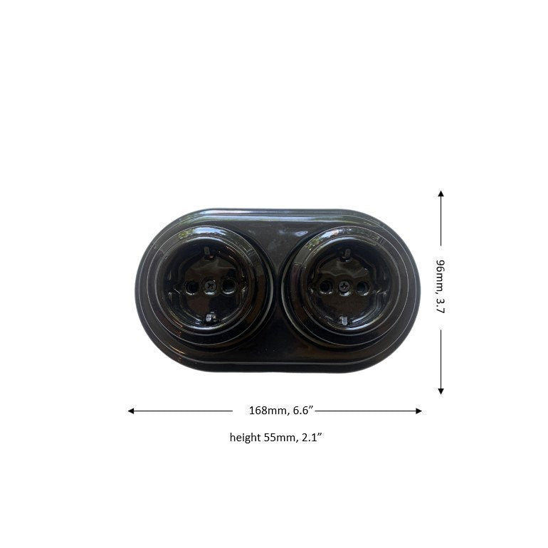 Surface-Mounting Double Frame German Schuko Power Socket Porcelain Loft Retro Electrical Vintage Cottage Ceramic Black