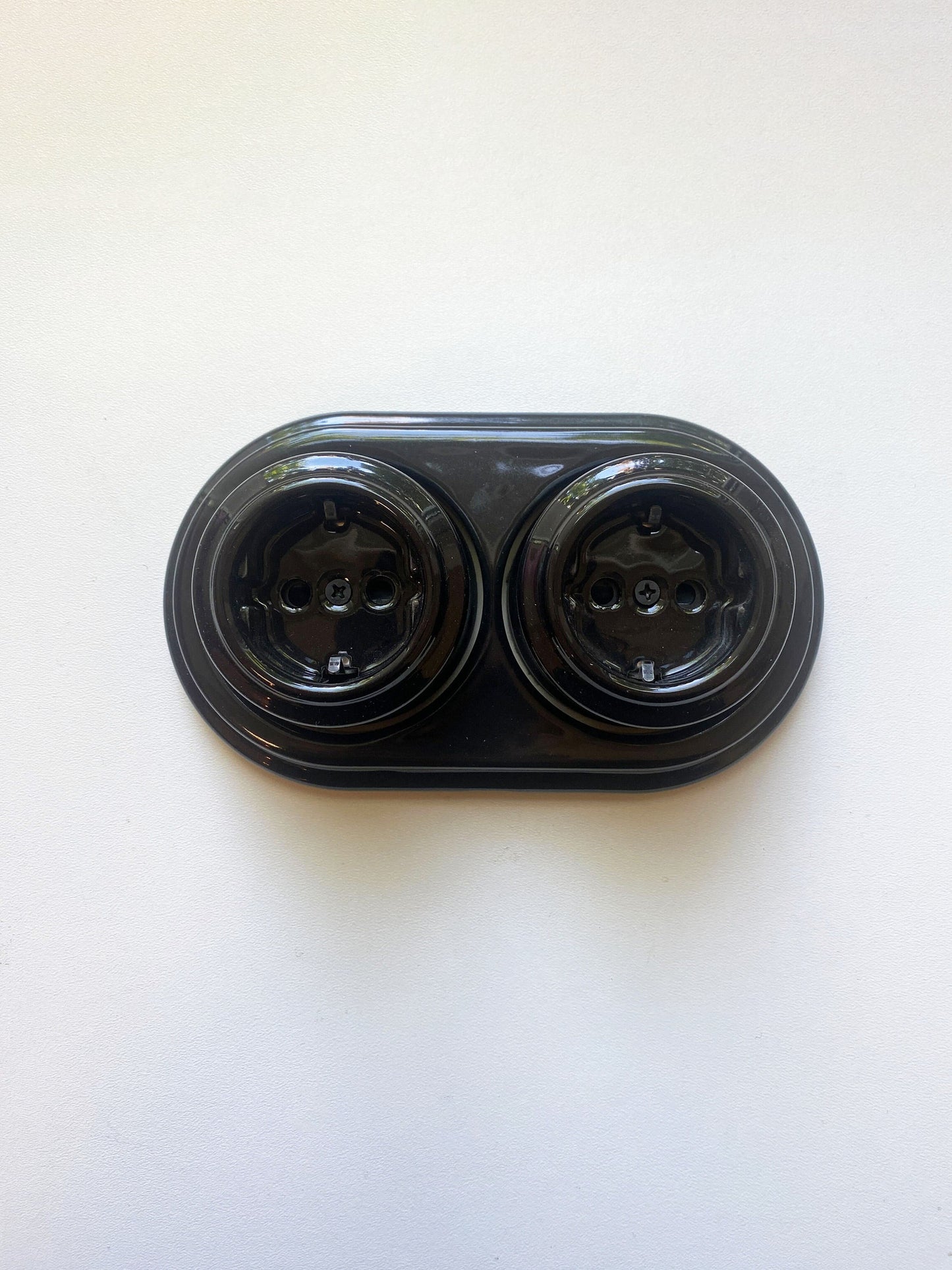Surface-Mounting Double Frame German Schuko Power Socket Porcelain Loft Retro Electrical Vintage Cottage Ceramic Black