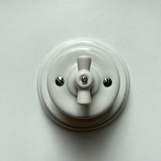Surface-Mounting Rotary Light Switch Type-1 Single Two-way Porcelain Loft Retro Vintage Cottage Ceramic White