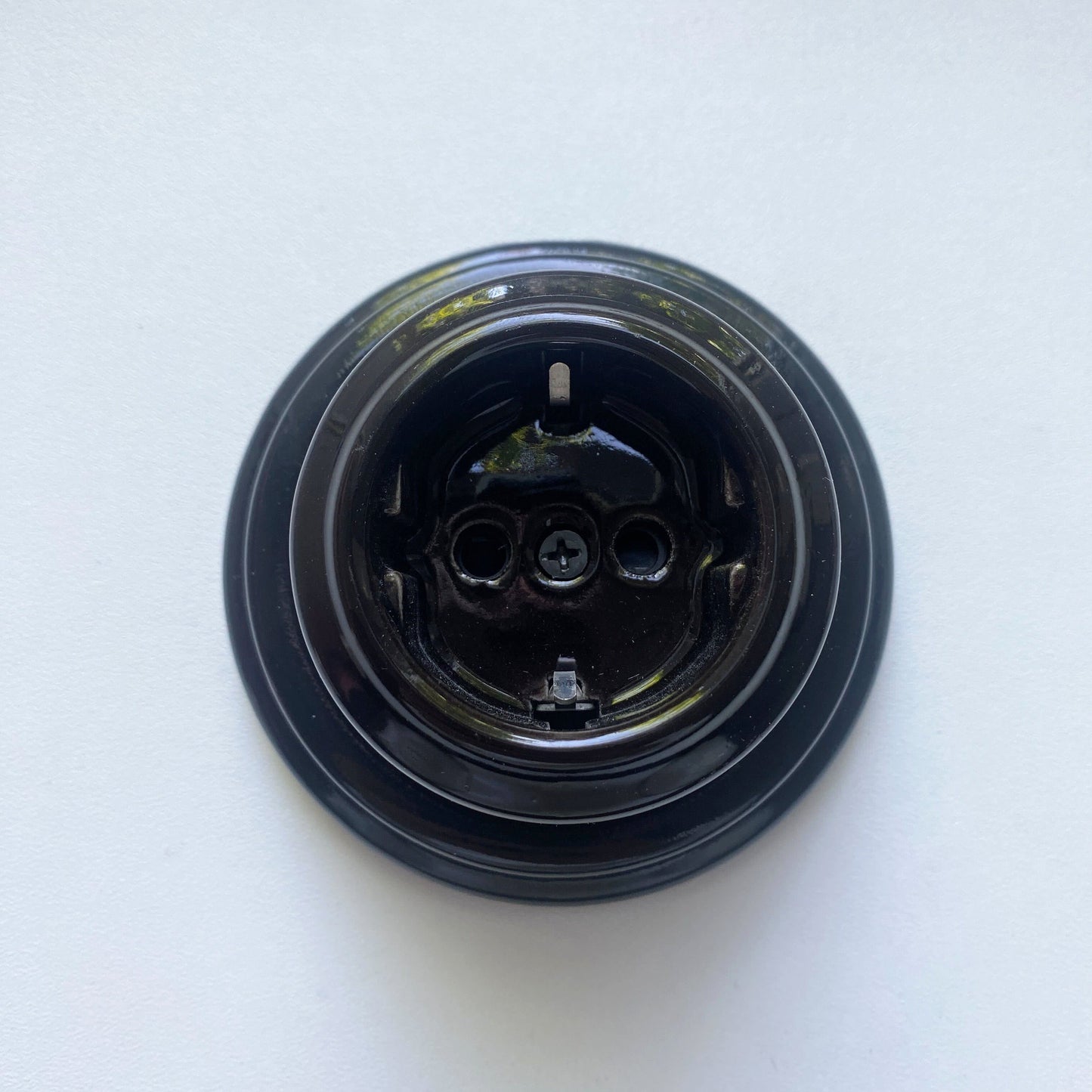 Surface-Mounting German Schuko Power Socket Porcelain Loft Retro Electrical Vintage Cottage Ceramic Black