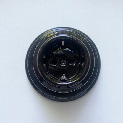 Surface-Mounting German Schuko Power Socket Porcelain Loft Retro Electrical Vintage Cottage Ceramic Black