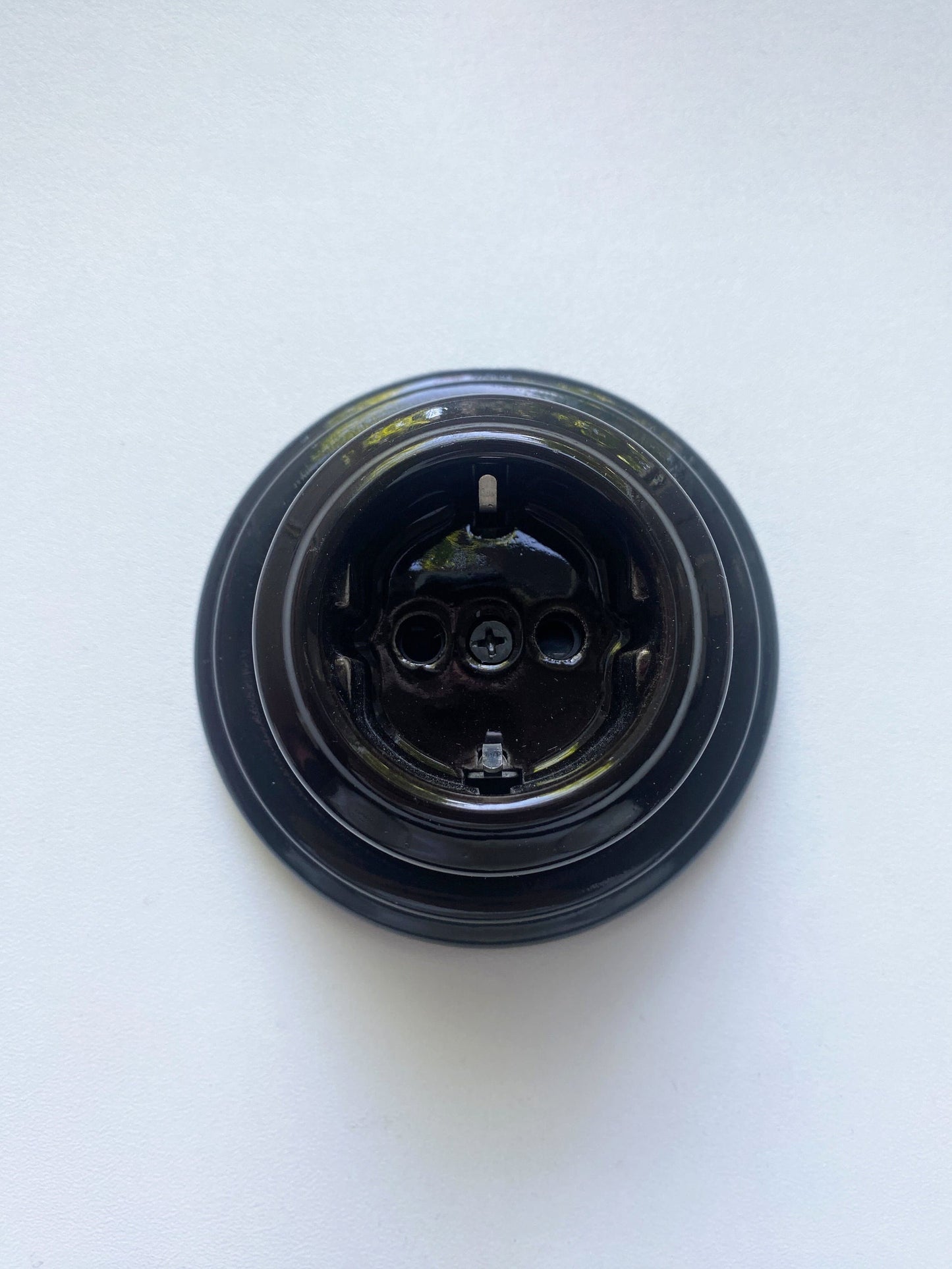 Surface-Mounting German Schuko Power Socket Porcelain Loft Retro Electrical Vintage Cottage Ceramic Black