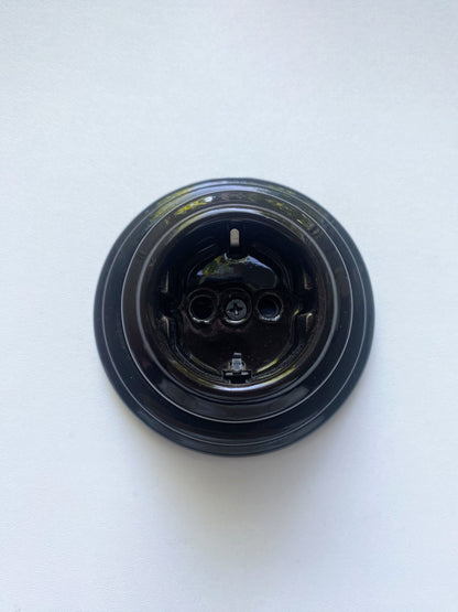 Surface-Mounting German Schuko Power Socket Porcelain Loft Retro Electrical Vintage Cottage Ceramic Black