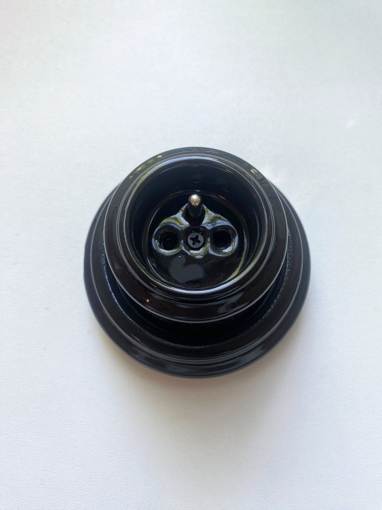 Surface-Mounting French Schuko Power Socket Porcelain Loft Retro Electrical Vintage Cottage Ceramic Black