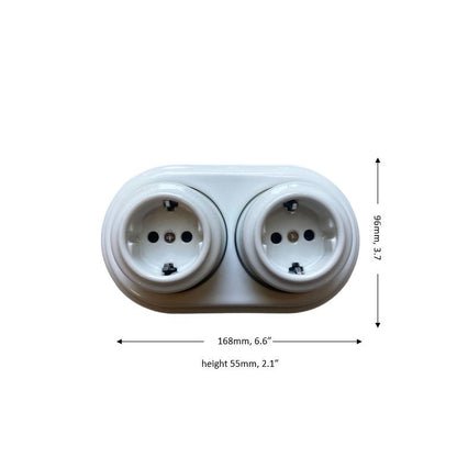 Surface-Mounting Double Frame German Schuko Power Socket Porcelain Loft Retro Electrical Vintage Cottage Ceramic White