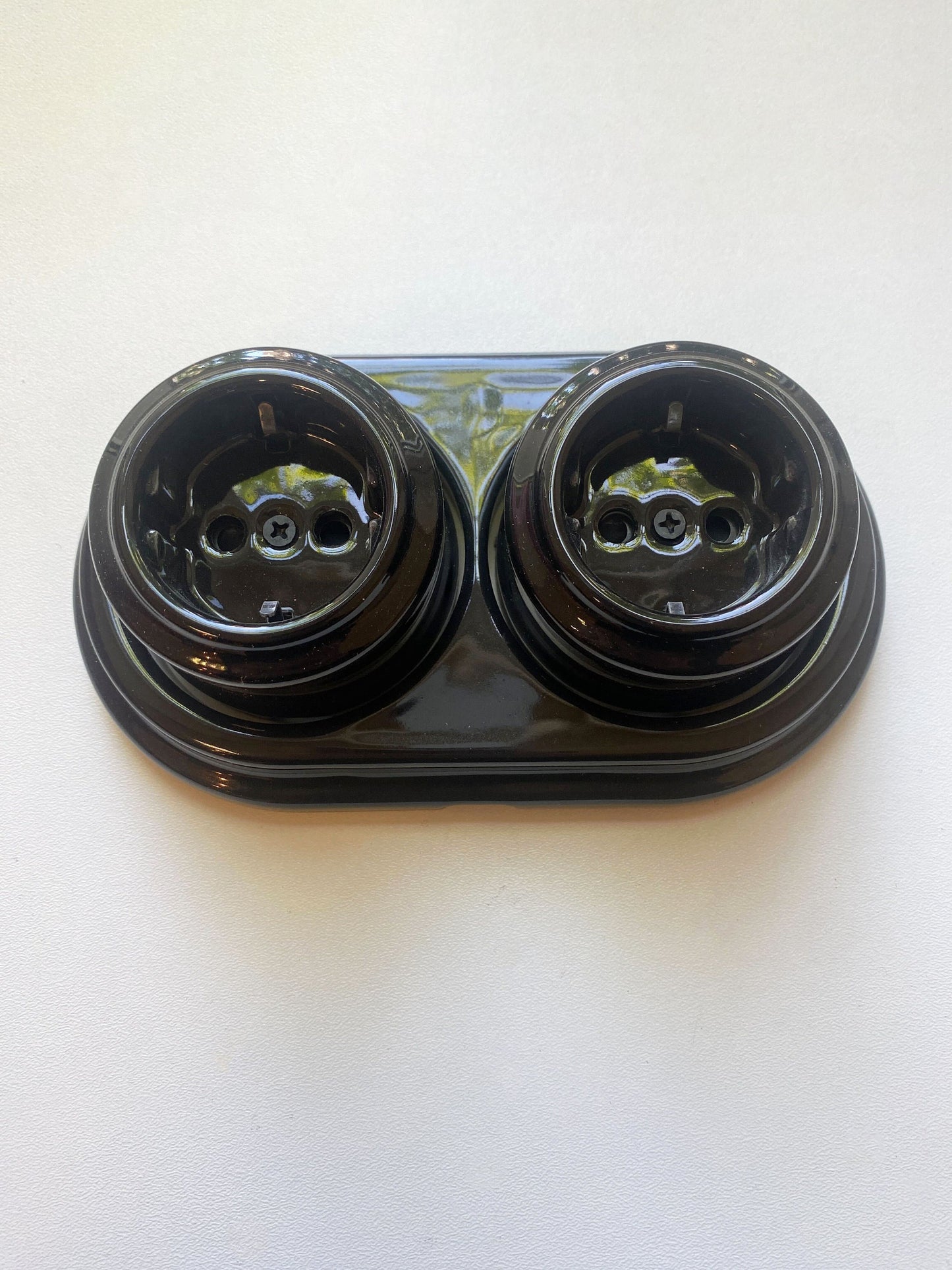 Surface-Mounting Double Frame German Schuko Power Socket Porcelain Loft Retro Electrical Vintage Cottage Ceramic Black