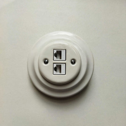 Porcelain Loft Retro Electrical Network CAT.5E Socket RJ45 Flush-Mounting Vintage Cottage Ceramic White