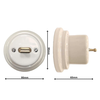 Toggle Wall Light Switch Porcelain Cover 1 Crossing / Intermediate Switch Surface Mounted Loft Retro Vintage Cottage Ceramic White