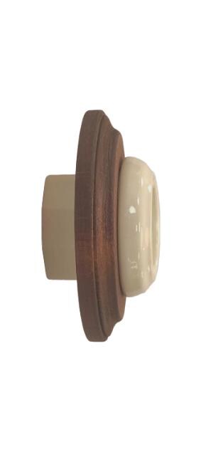 Wooden German Power Socket Porcelain Loft Retro Electrical Flush-Mounting Vintage Cottage Ceramic Dark Wood With White