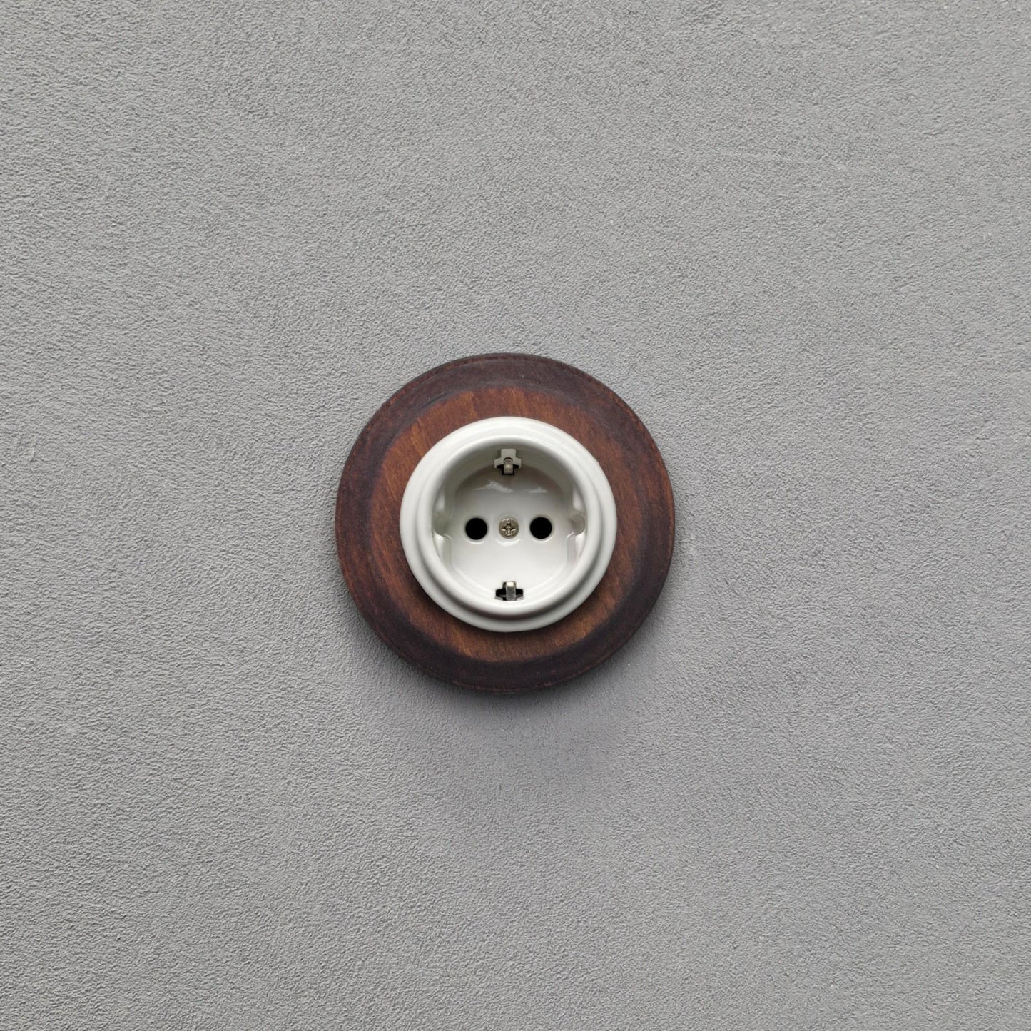 Wooden German Power Socket Porcelain Loft Retro Electrical Flush-Mounting Vintage Cottage Ceramic Dark Wood With White