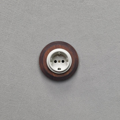 Wooden German Power Socket Porcelain Loft Retro Electrical Flush-Mounting Vintage Cottage Ceramic Dark Wood With White