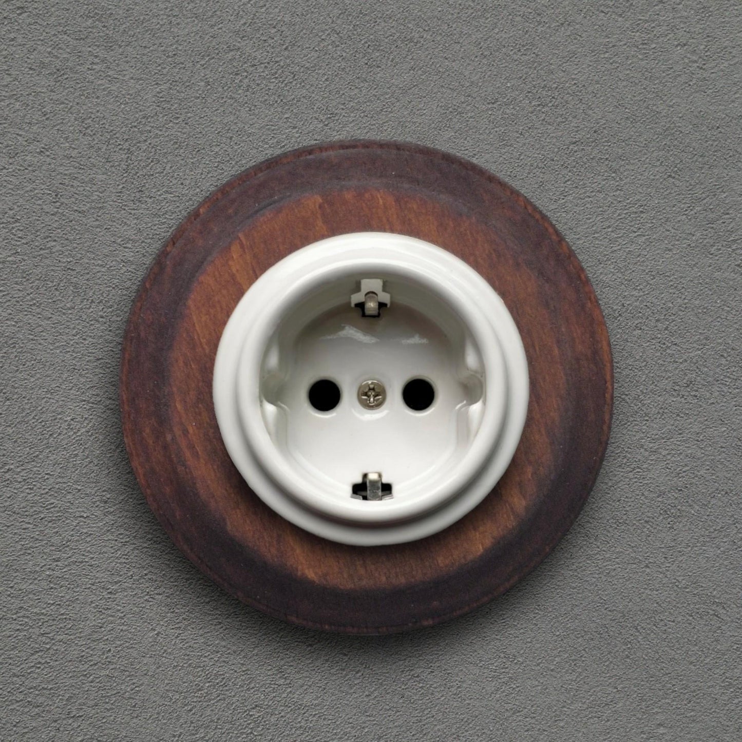Wooden German Power Socket Porcelain Loft Retro Electrical Flush-Mounting Vintage Cottage Ceramic Dark Wood With White