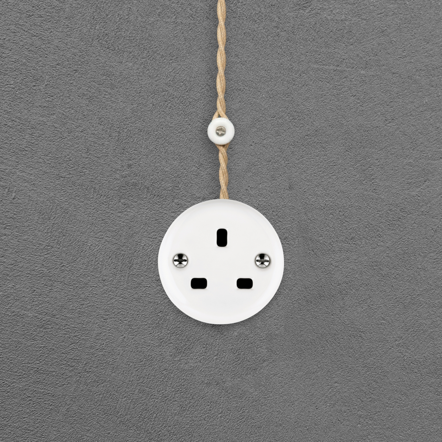 Surface Mount UK Plug Socket (Type G) – Single 3-Pin Grounded Outlet in White Porcelain Without Frame
