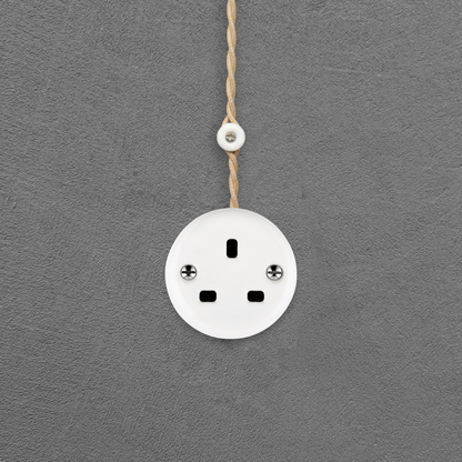 Surface Mount UK Plug Socket (Type G) – Single 3-Pin Grounded Outlet in White Porcelain Without Frame