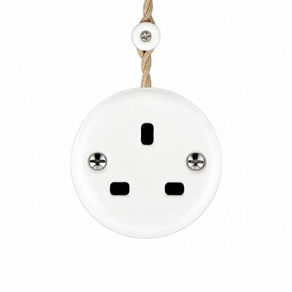 Surface Mount UK Plug Socket (Type G) – Single 3-Pin Grounded Outlet in White Porcelain Without Frame