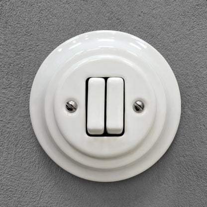 Flush Mount 2-Gang Rocker Roller Shutter Switch - White Porcelain