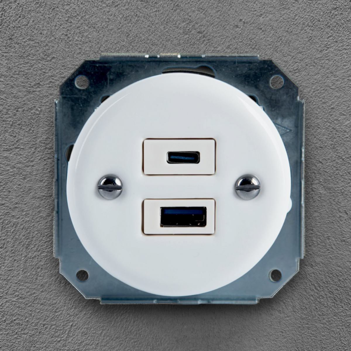 Flush Mount USB-A + USB-C Charging Socket Insert in White Porcelain