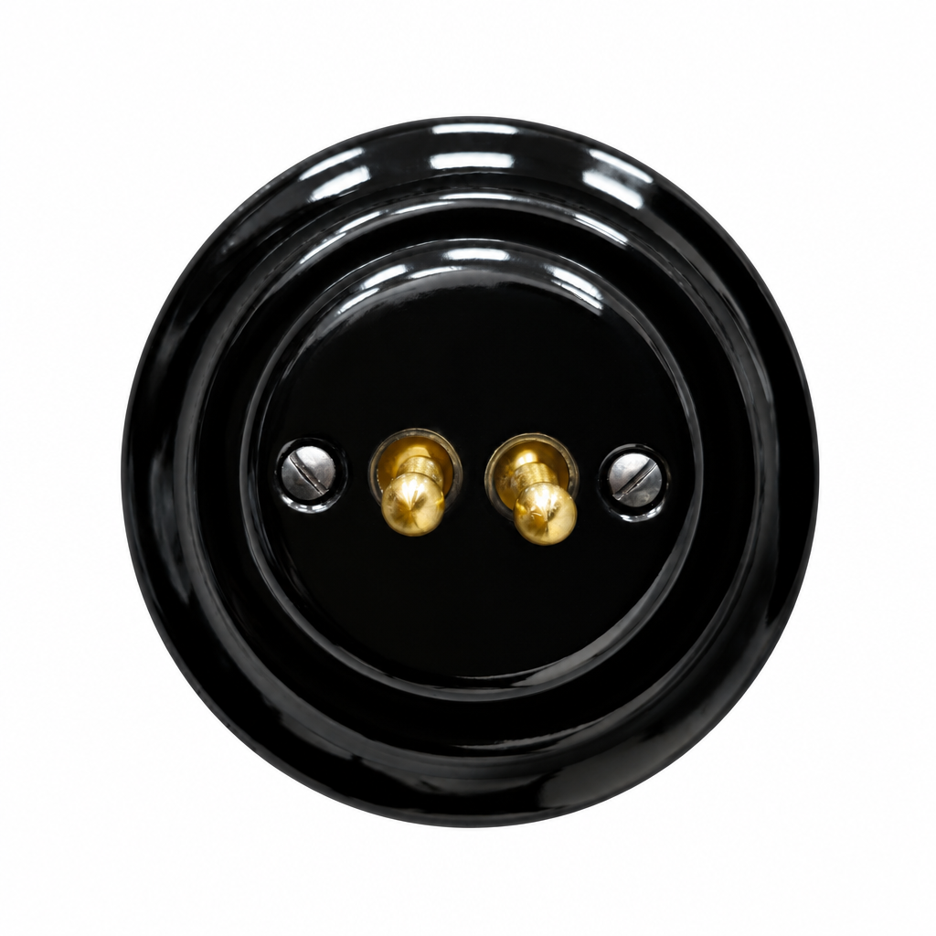 Flush Mount 2-Gang Toggle Roller Shutter Switch - Black Porcelain