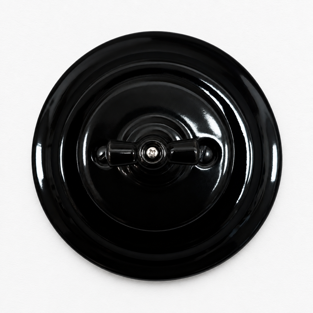 Flush Mount Rotary Roller Shutter Switch - Black Porcelain