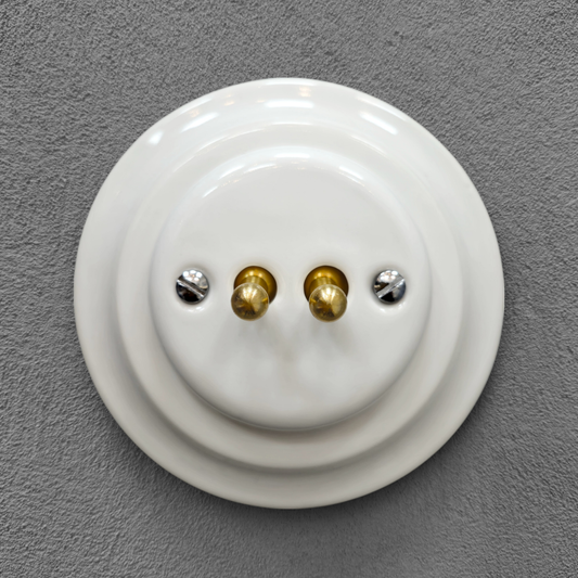 Flush Mount 2-Gang Toggle Roller Shutter Switch - White Porcelain