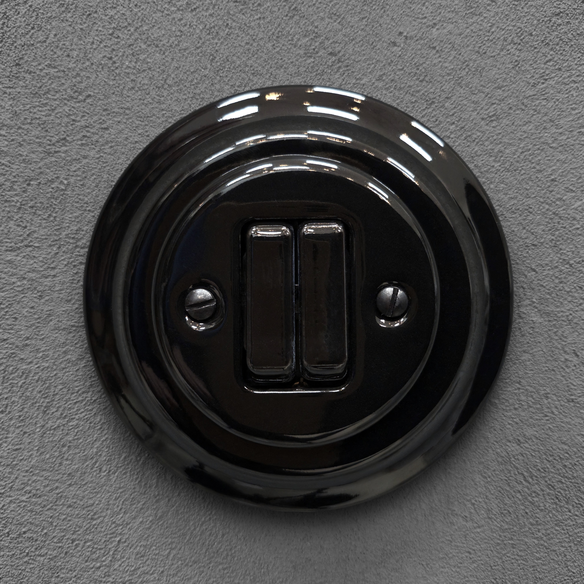 Flush Mount 2-Gang Rocker Roller Shutter Switch - Black Porcelain