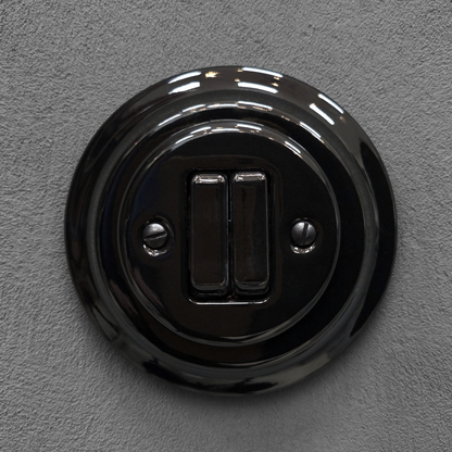 Flush Mount 2-Gang Rocker Roller Shutter Switch - Black Porcelain