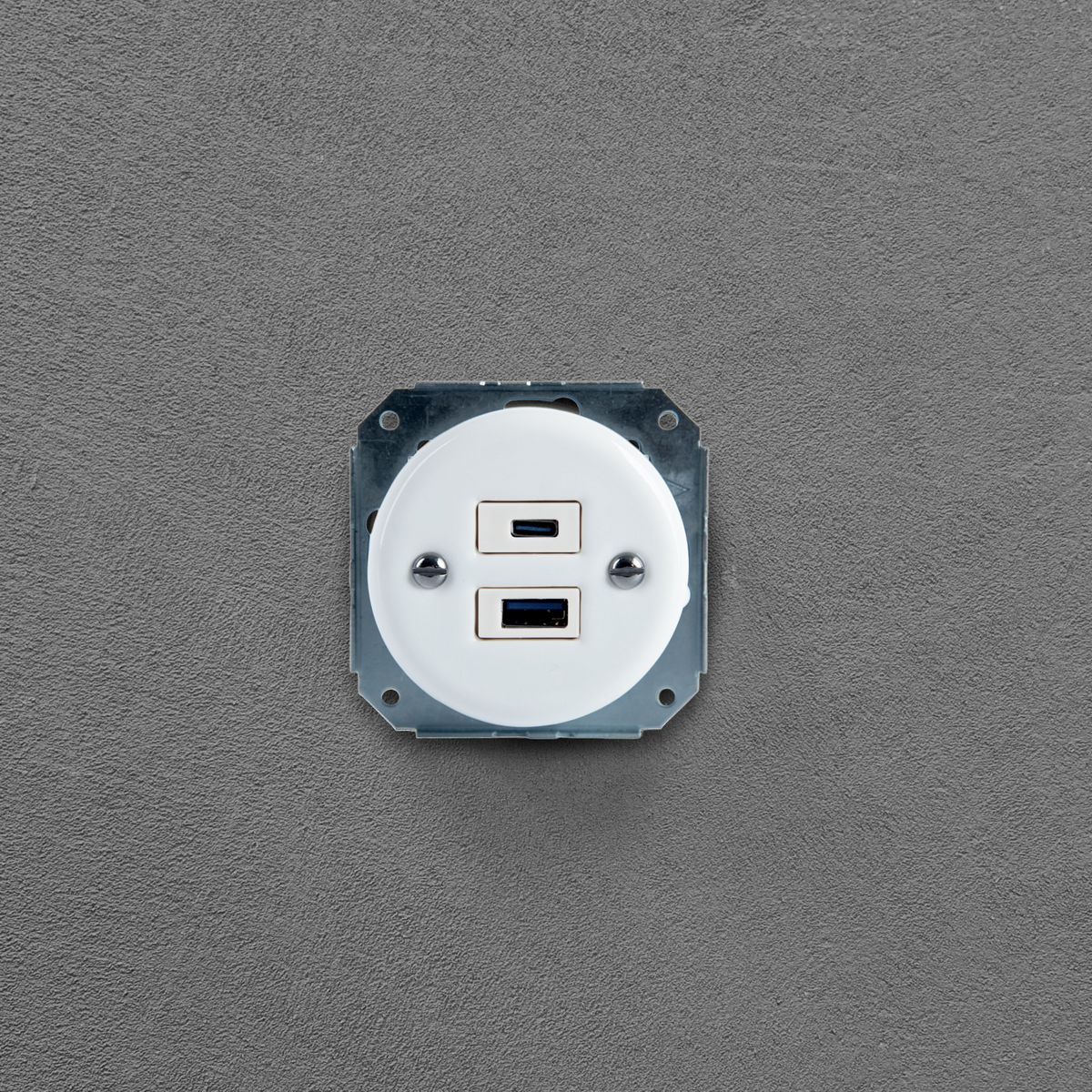 Flush Mount USB-A + USB-C Charging Socket Insert in White Porcelain