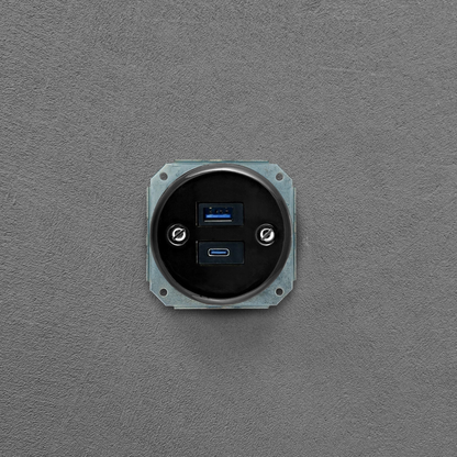 Flush Mount USB-A + USB-C Charging Socket Insert in Black Porcelain
