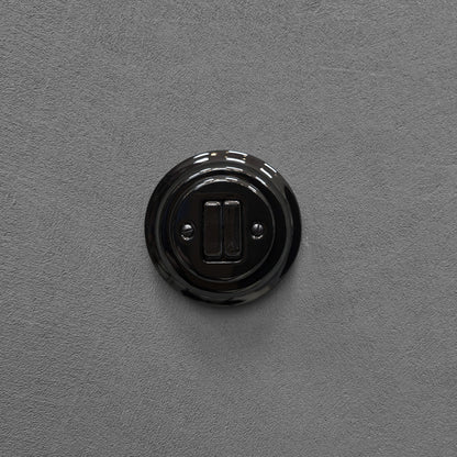 Flush Mount 2-Gang Rocker Roller Shutter Switch - Black Porcelain