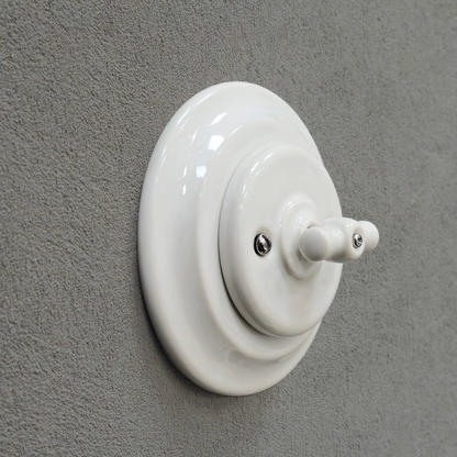 Flush Mount Rotary Doorbell Switch - White Porcelain